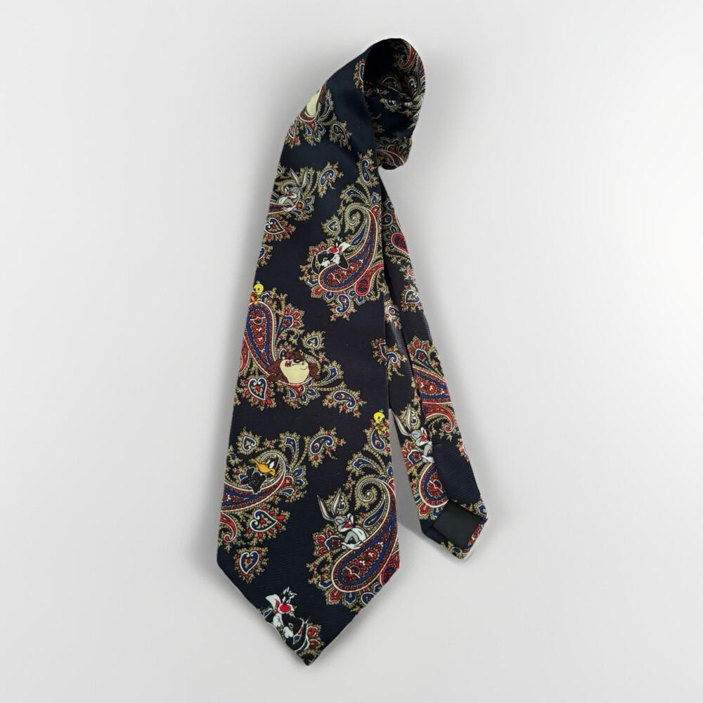 Looney Tunes Tie Multi character And Multicolor Paisley Vintage 1997